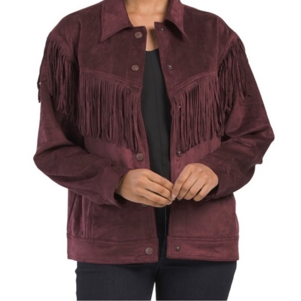 We The Free merlot suede fringe jacket